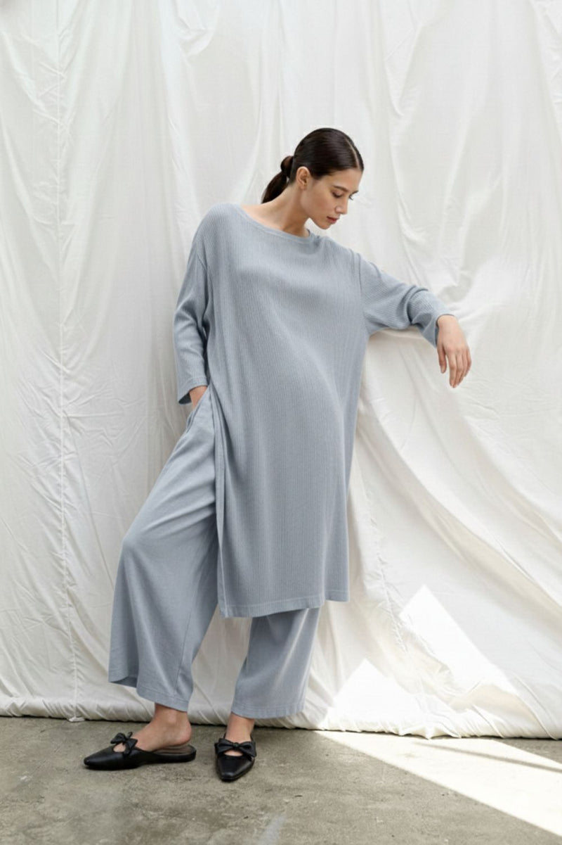 FRIDA PALE BLUE TUNIC bemberg muga silk by Doodlage in blue color for women in Singapore