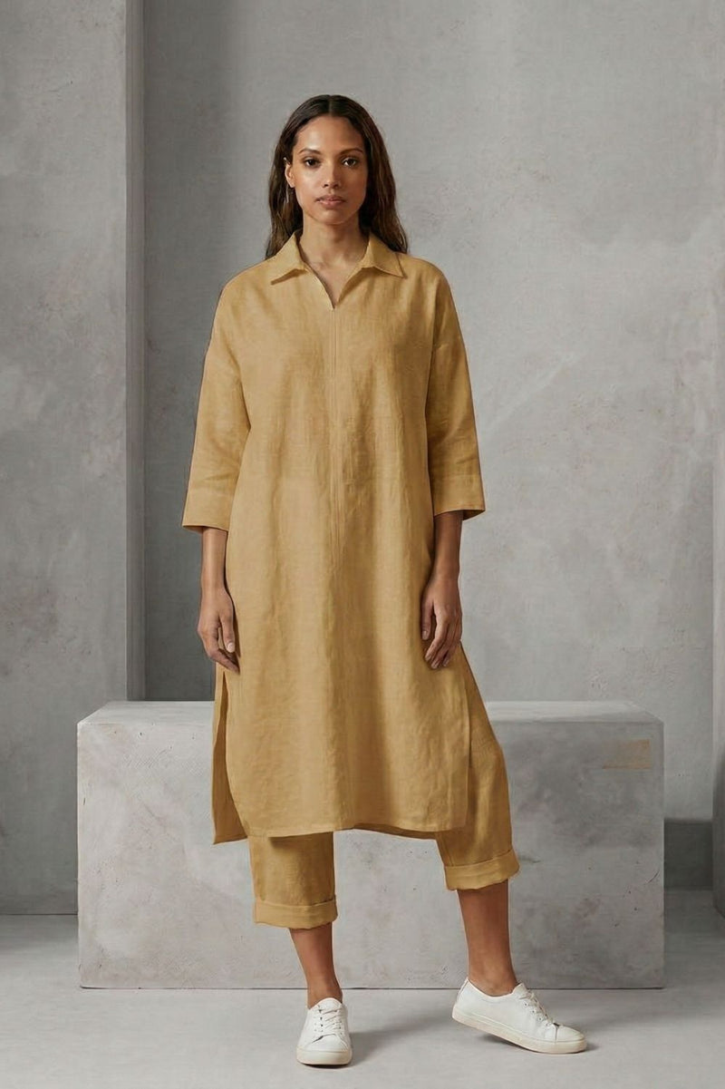 BLAKE BEIGE TUNIC upcycled cotton by Doodlage in beige color for women in Singapore