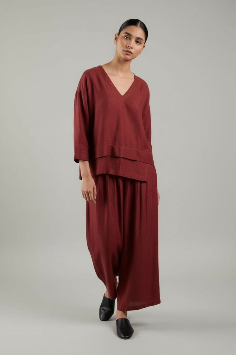 Savanna Maroon Top linen by Doodlage for women in Singapore