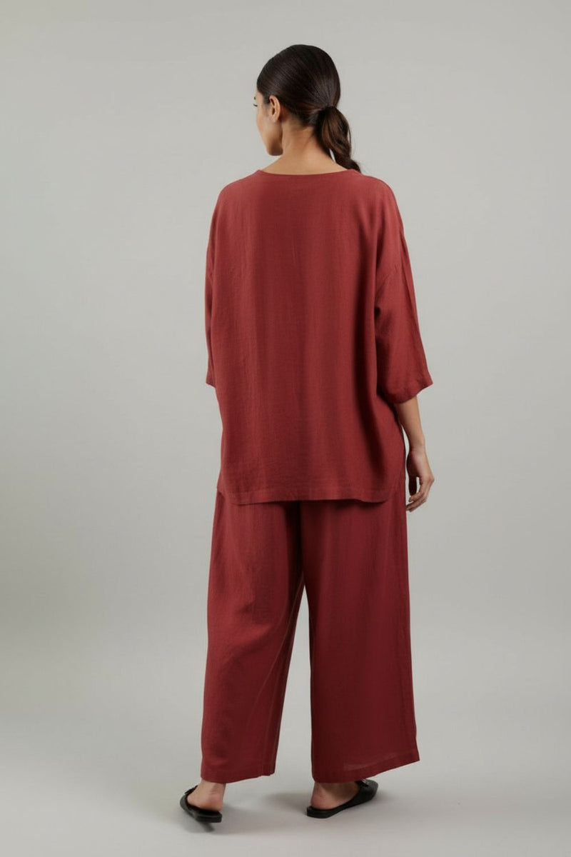 Savanna Maroon Top linen by Doodlage for women in Singapore