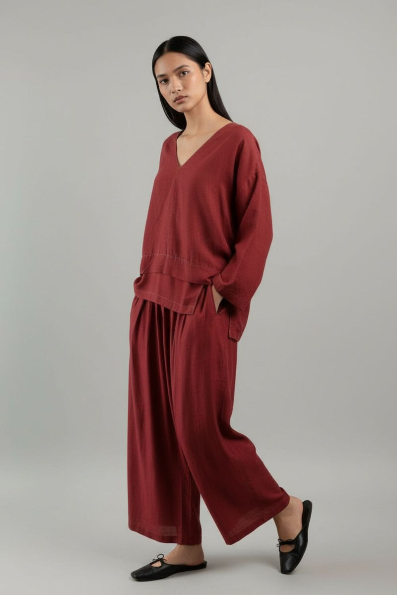 Savanna Maroon Top linen by Doodlage for women in Singapore