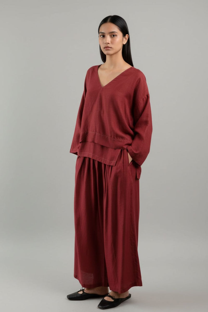 Savanna Maroon Top linen by Doodlage for women in Singapore