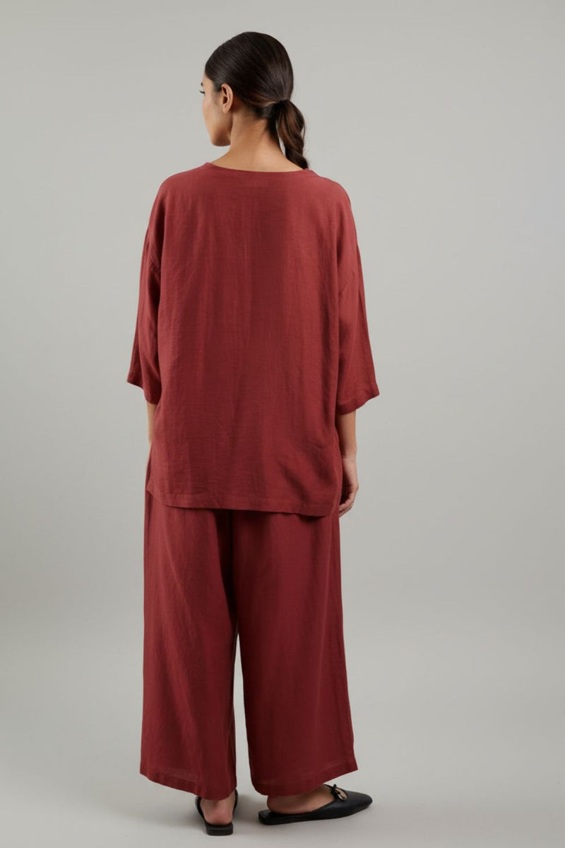 Savanna Maroon Top linen by Doodlage for women in Singapore