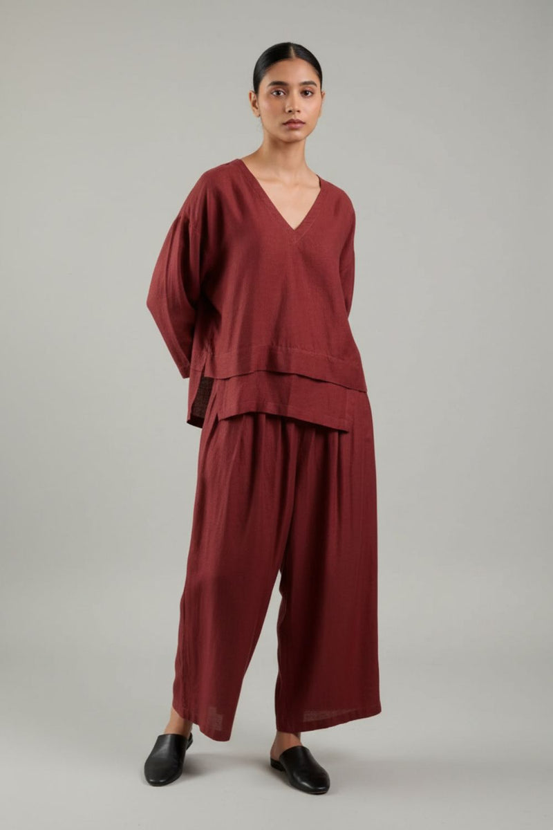 Savanna Maroon Top linen by Doodlage for women in Singapore