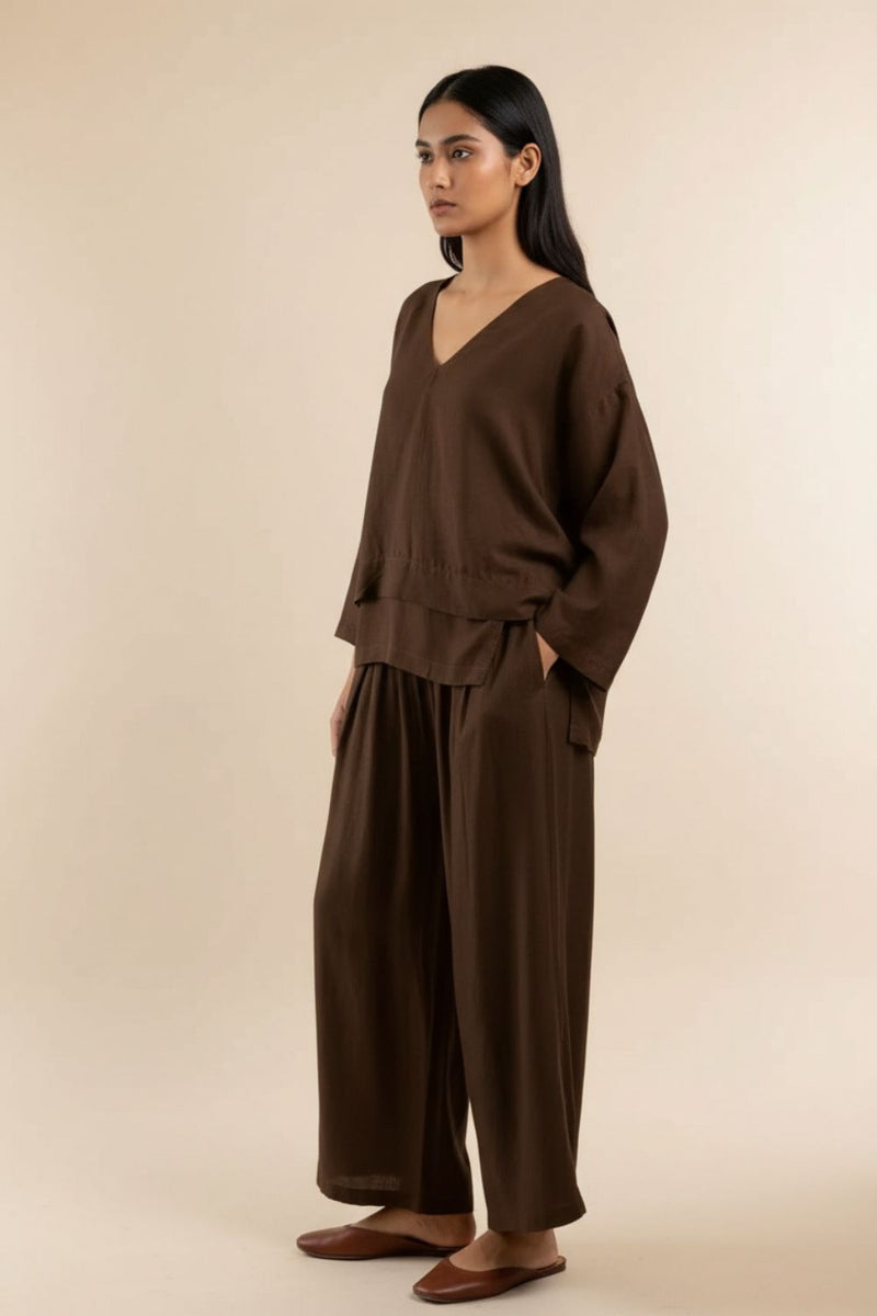 Savanna Brown Top linen by Doodlage in brown color for women in Singapore