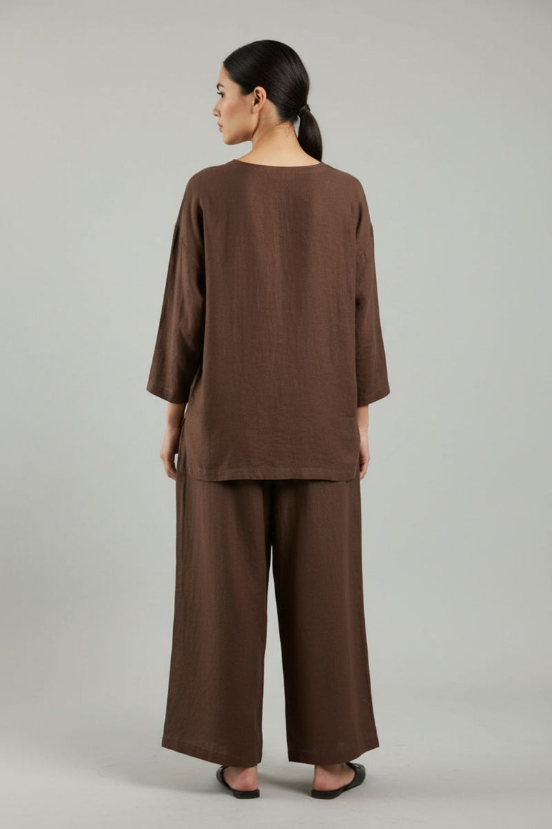 Savanna Brown Top linen by Doodlage in brown color for women in Singapore