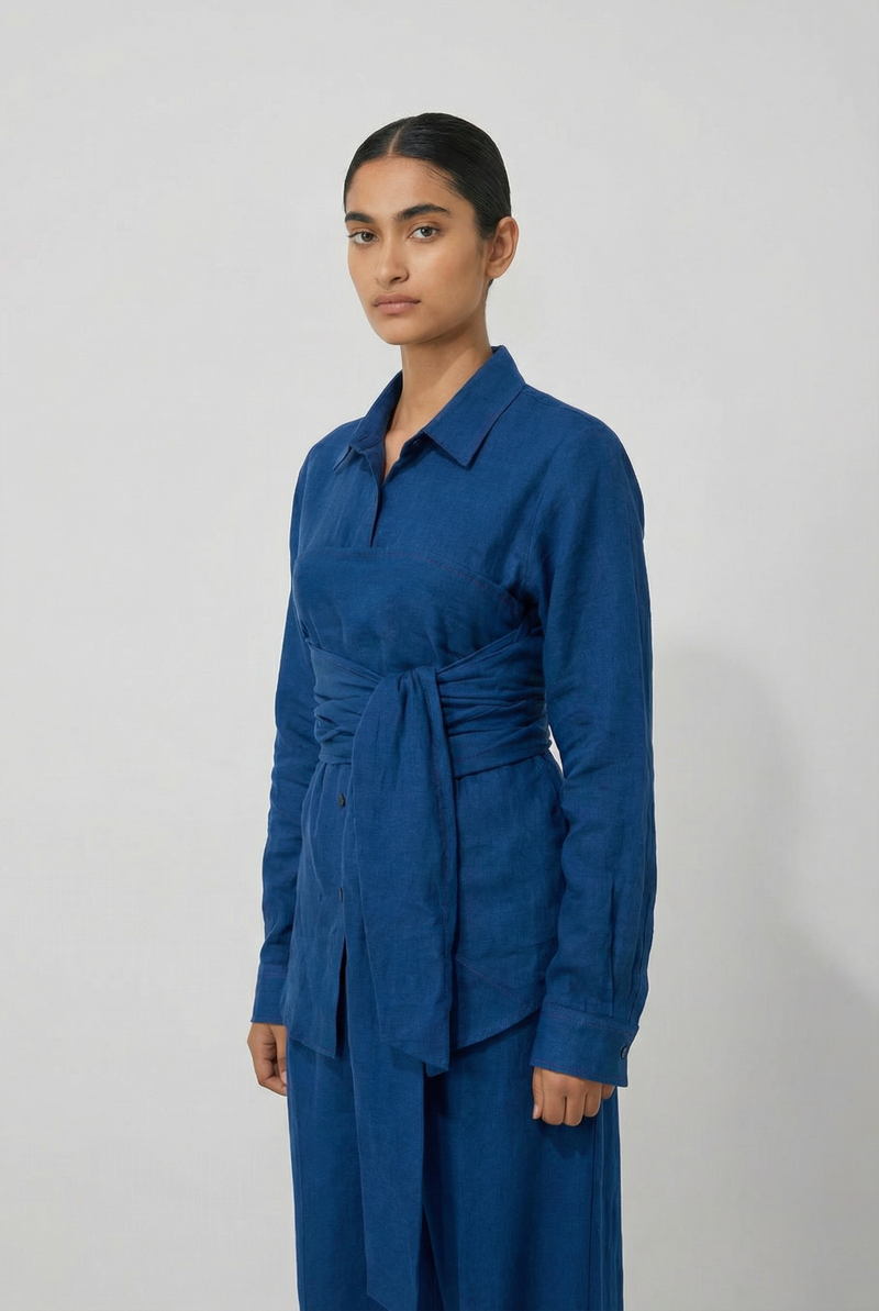 Kora Blue Top cotton by Doodlage in blue color for women in Singapore