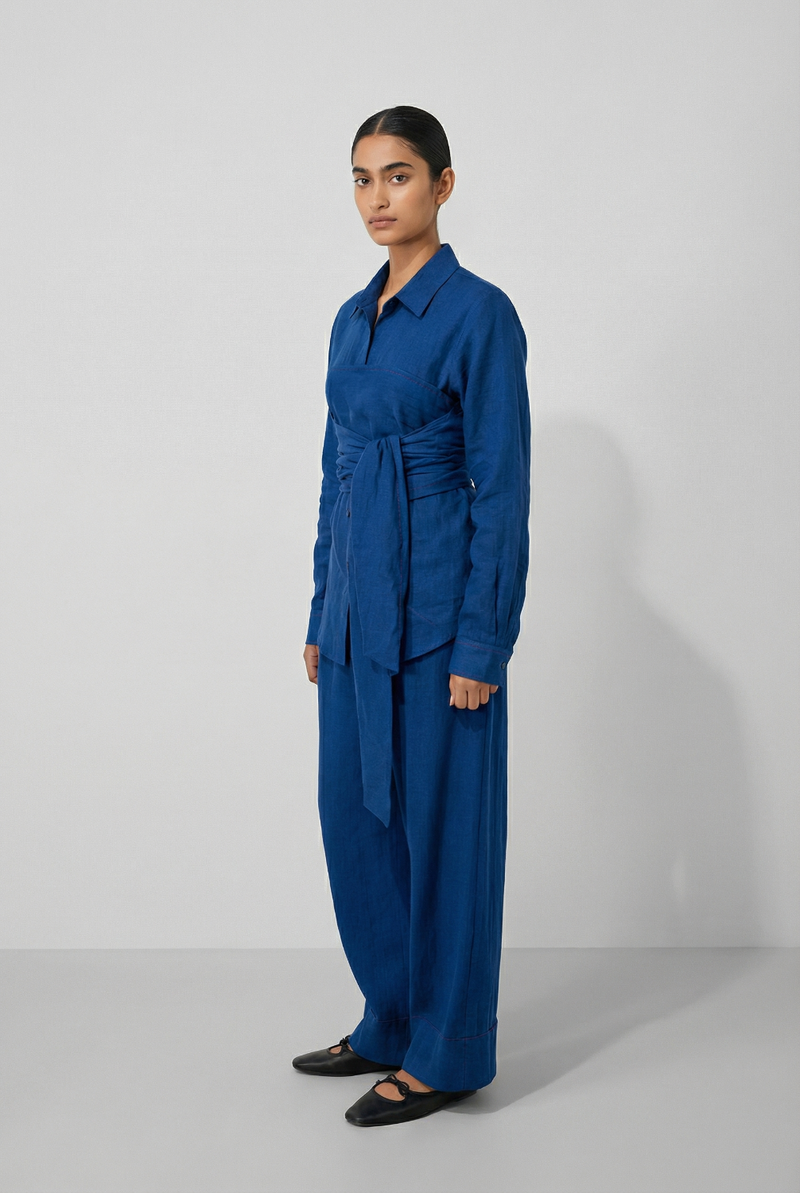 Kora Blue Top cotton by Doodlage in blue color for women in Singapore