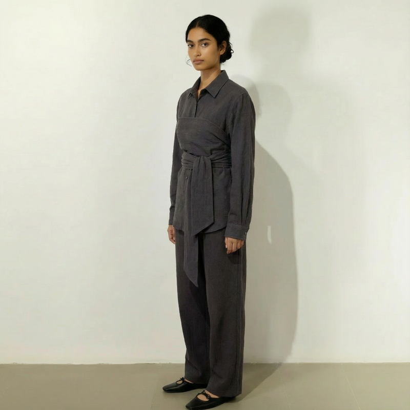 Kora Grey Top cotton by Doodlage in blue color for women in Singapore