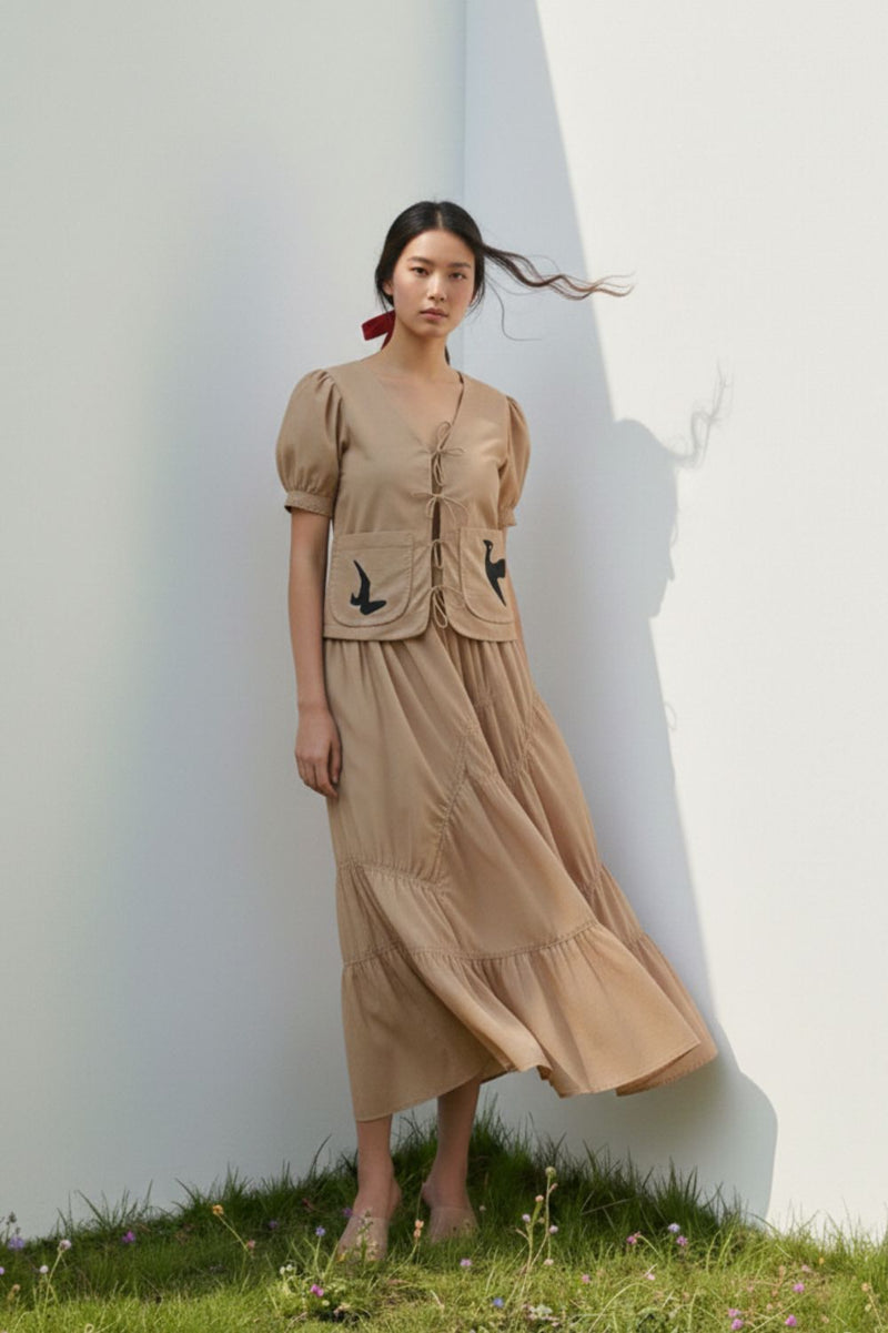 FERN BEIGE TOP poplin/linen by Doodlage in beige color for women in Singapore
