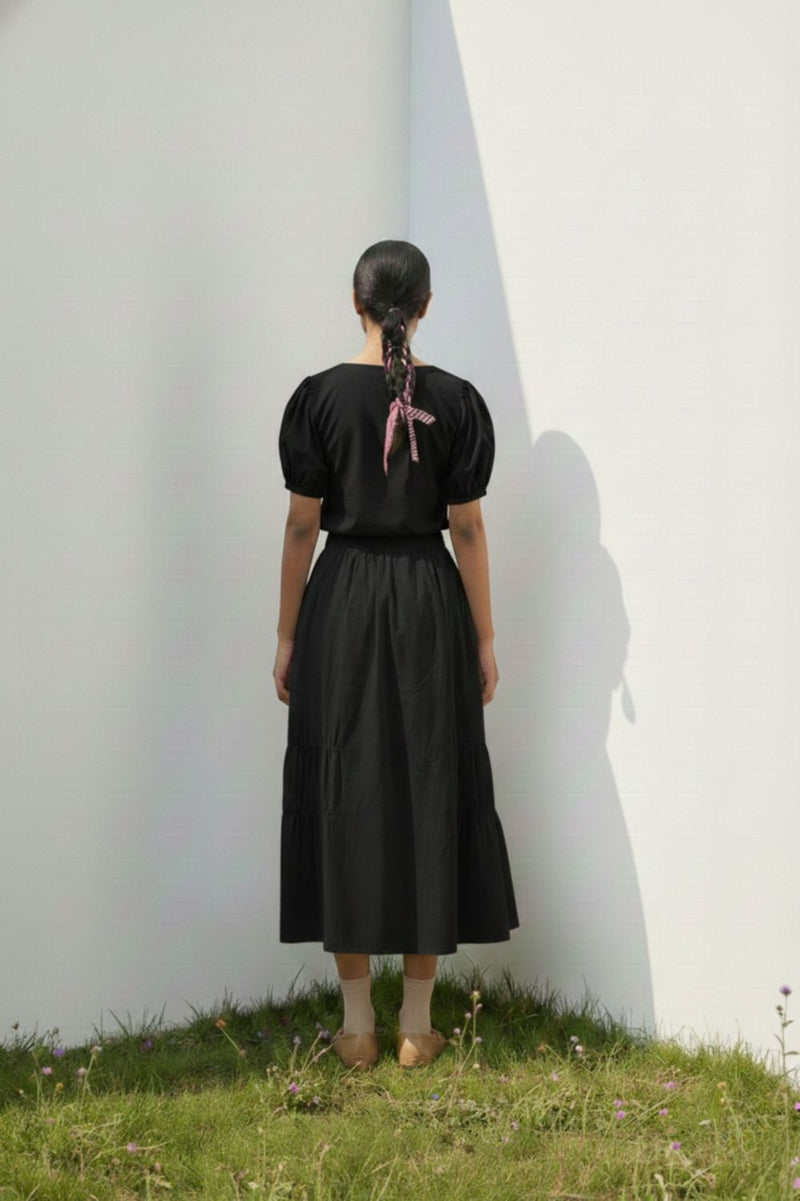 FERN BLACK TOP poplin/linen by Doodlage in black color for women in Singapore