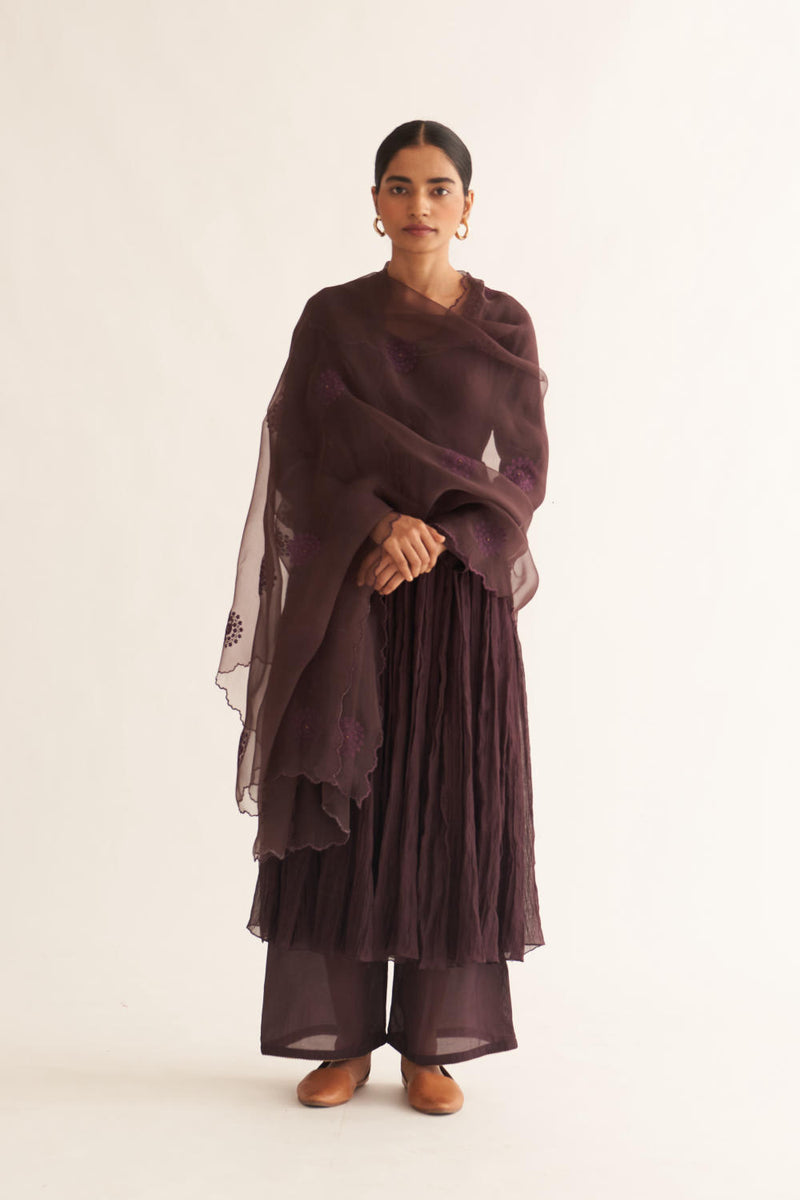 SILVI DEEP WINE EMBROIDERED DUPATTA