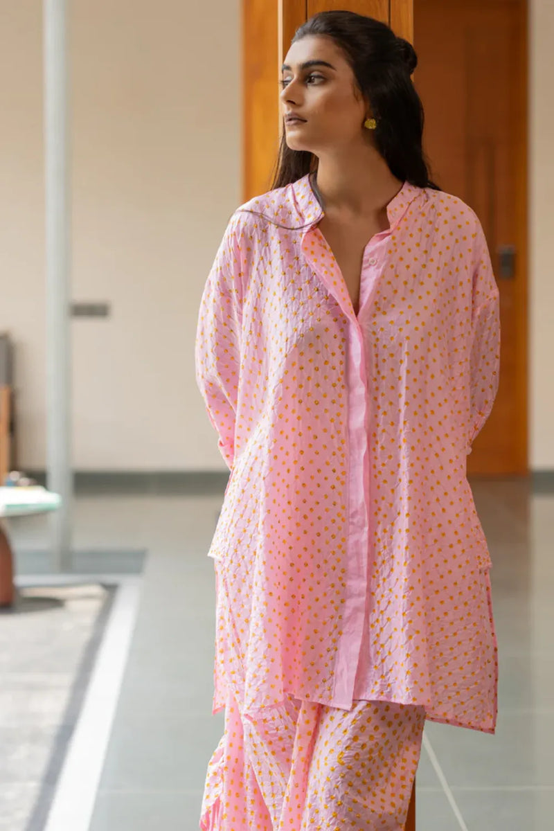 DOTS M BOX SHIRT-PINK silk by Dyelogue in pink color for women in Singapore