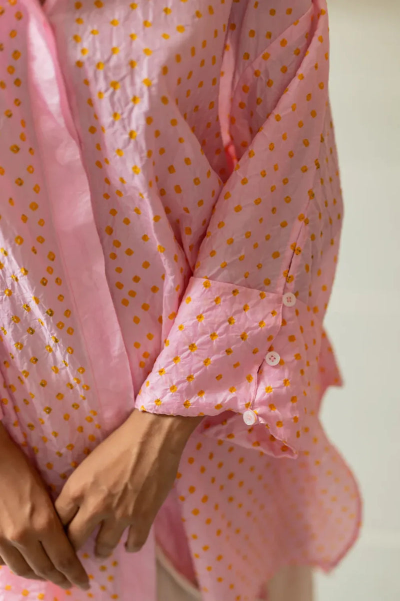 DOTS M BOX SHIRT-PINK silk by Dyelogue in pink color for women in Singapore