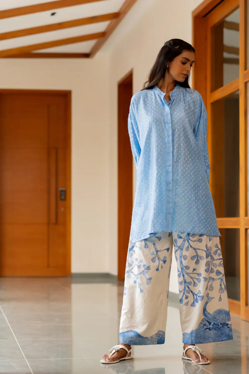 DOTS M BOX SHIRT-SKY BLUE silk by Dyelogue in blue color for women in Singapore