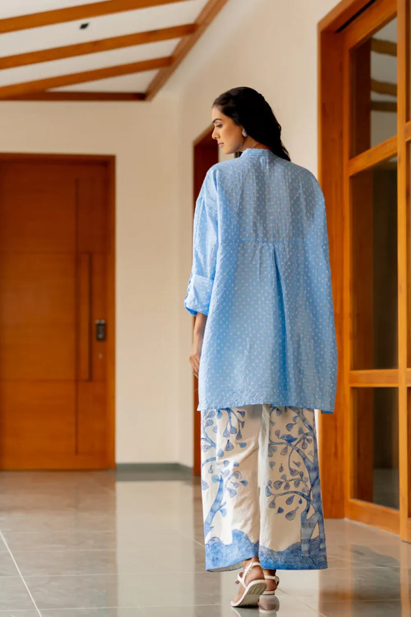 DOTS M BOX SHIRT-SKY BLUE silk by Dyelogue in blue color for women in Singapore