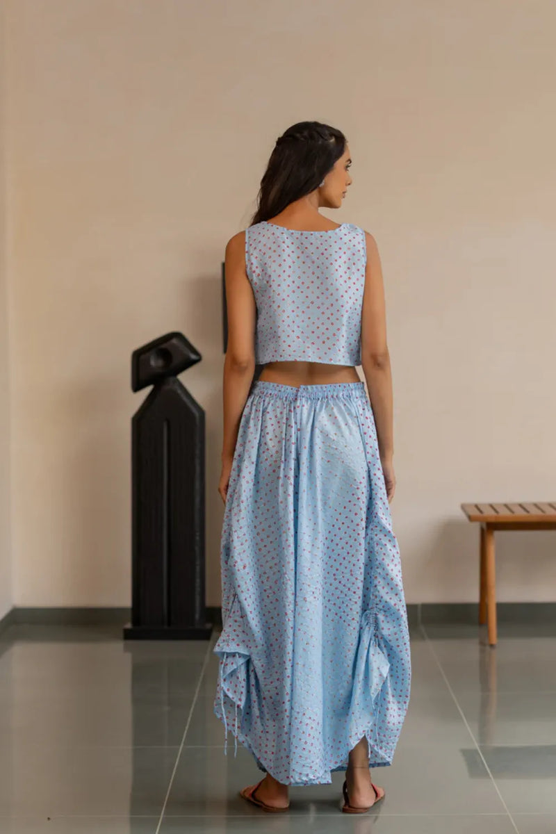 DOTS M SL CROP TOP-SKY BLUE silk by Dyelogue in blue color for women in Singapore