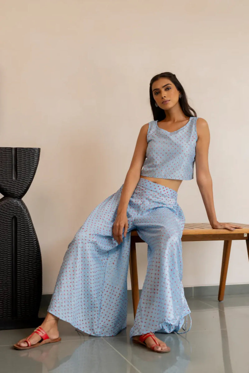 DOTS M SL CROP TOP-SKY BLUE silk by Dyelogue in blue color for women in Singapore