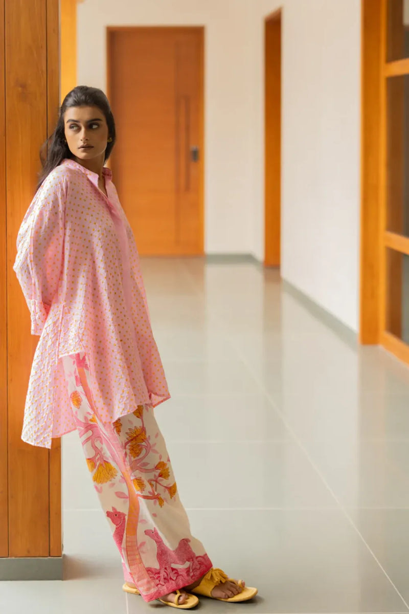 DOTS STRING PANTS-PINK silk by Dyelogue in pink color for women in Singapore