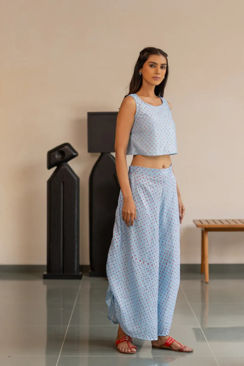 DOTS STRING PANTS-SKY BLUE silk by Dyelogue in blue color for women in Singapore