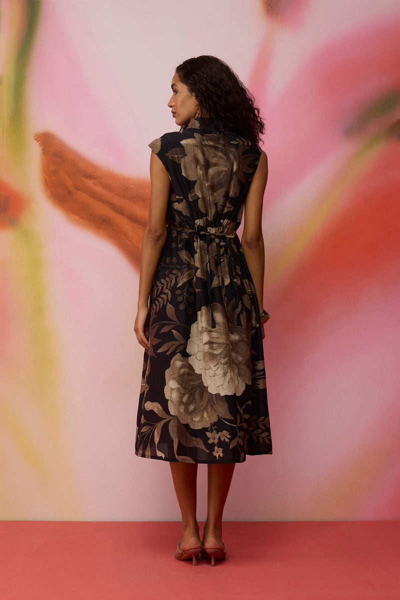 Sepia Blossom Midi Wrap Dress silk by World of SiSa for women in Singapore