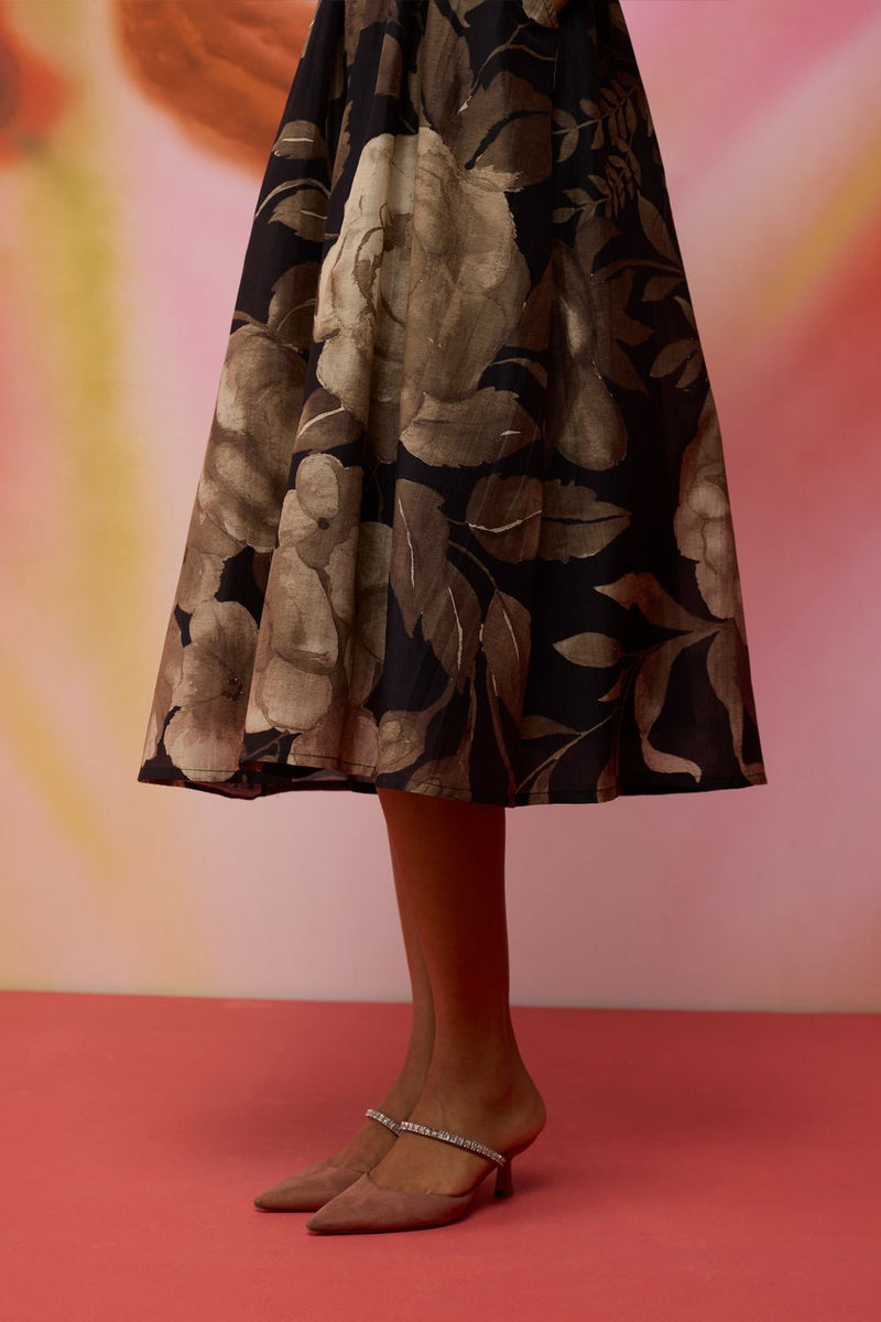 Sepia Blossom Midi Wrap Dress silk by World of SiSa for women in Singapore
