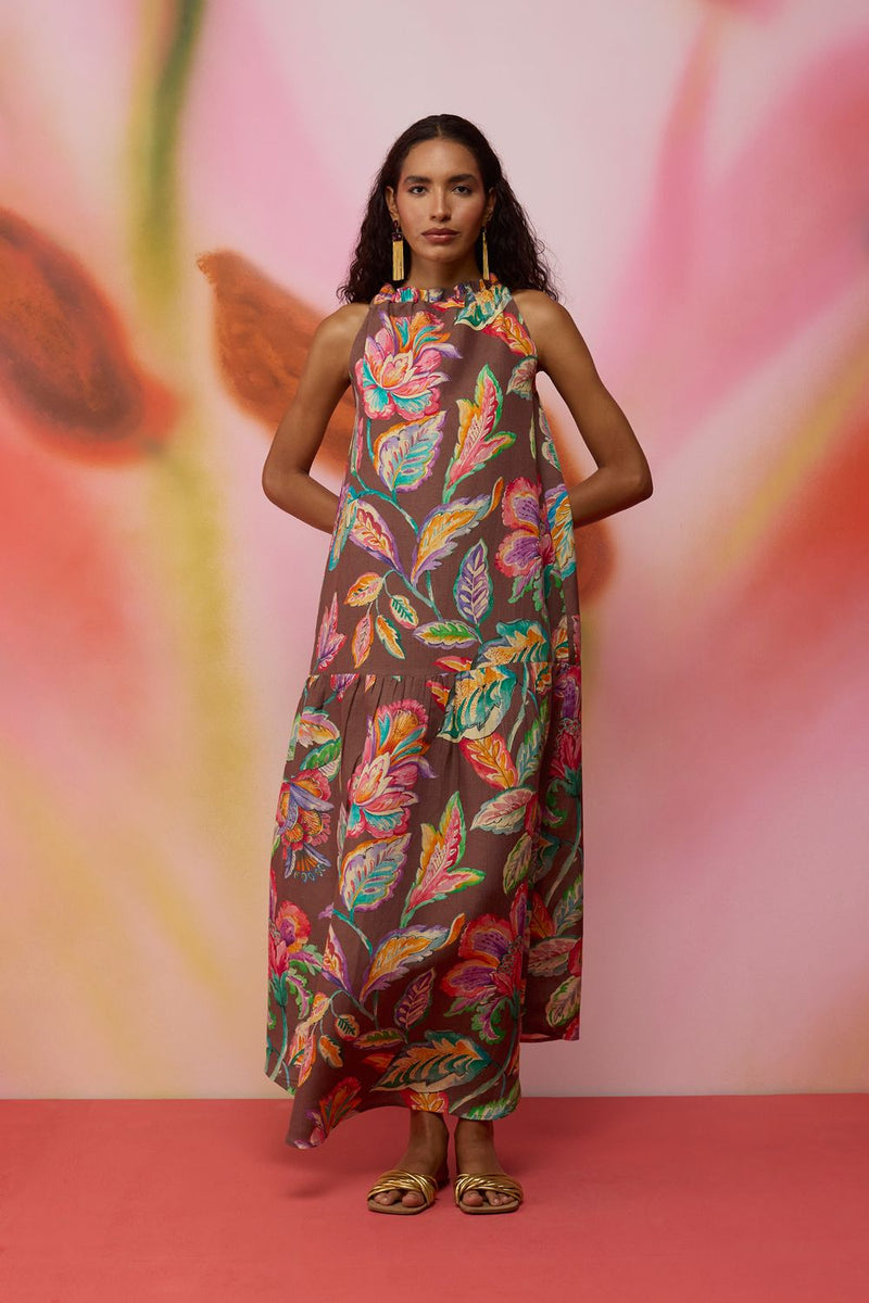 Cocoa Chintz Maxi Dress cotton by World of SiSa for women in Singapore