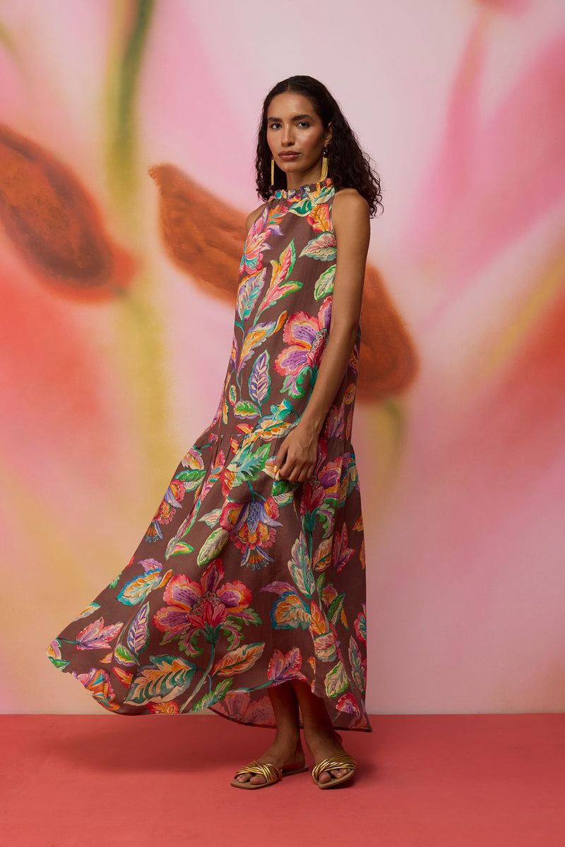 Cocoa Chintz Maxi Dress cotton by World of SiSa for women in Singapore