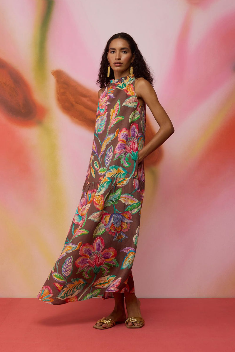 Cocoa Chintz Maxi Dress cotton by World of SiSa for women in Singapore