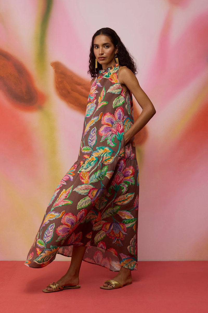 Cocoa Chintz Maxi Dress cotton by World of SiSa for women in Singapore