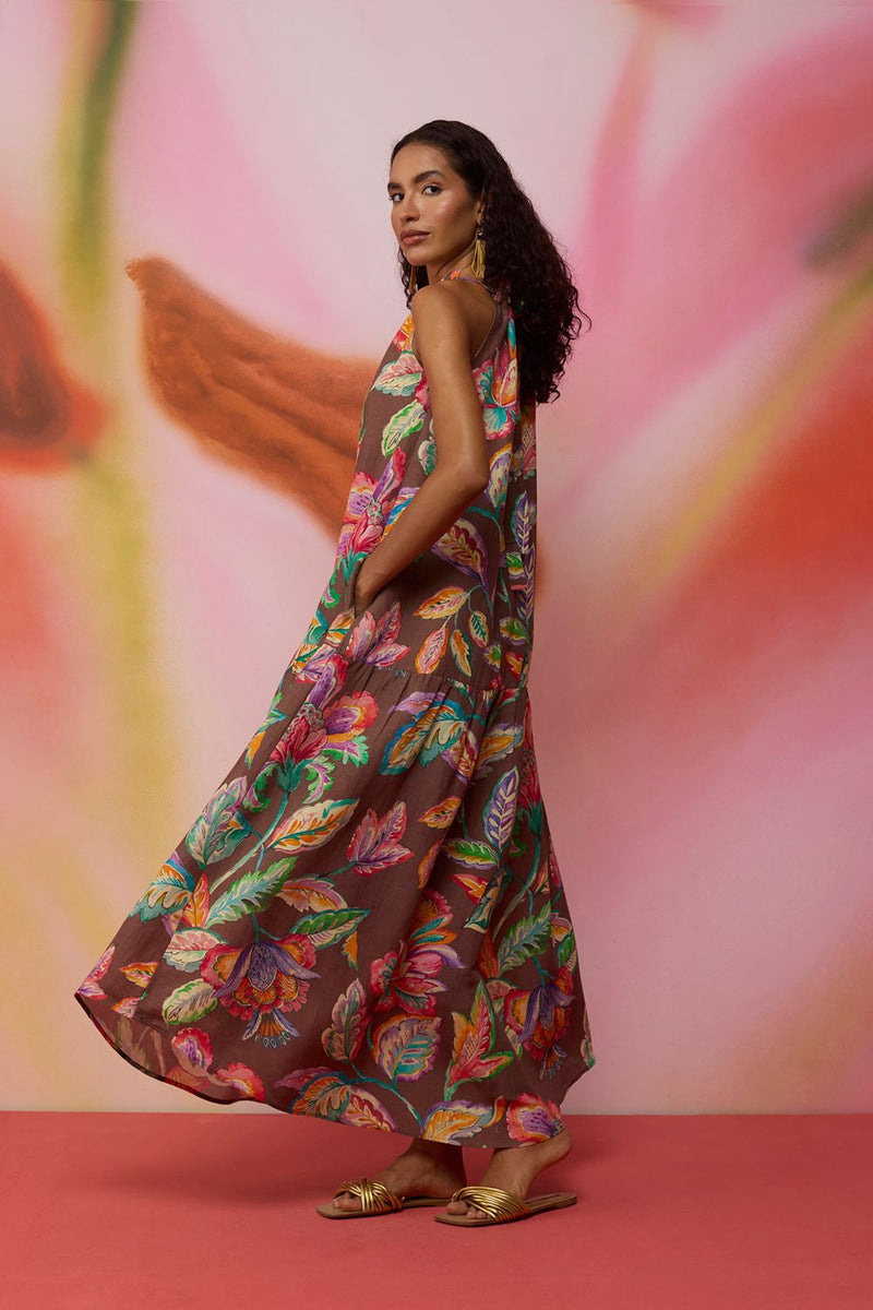 Cocoa Chintz Maxi Dress cotton by World of SiSa for women in Singapore