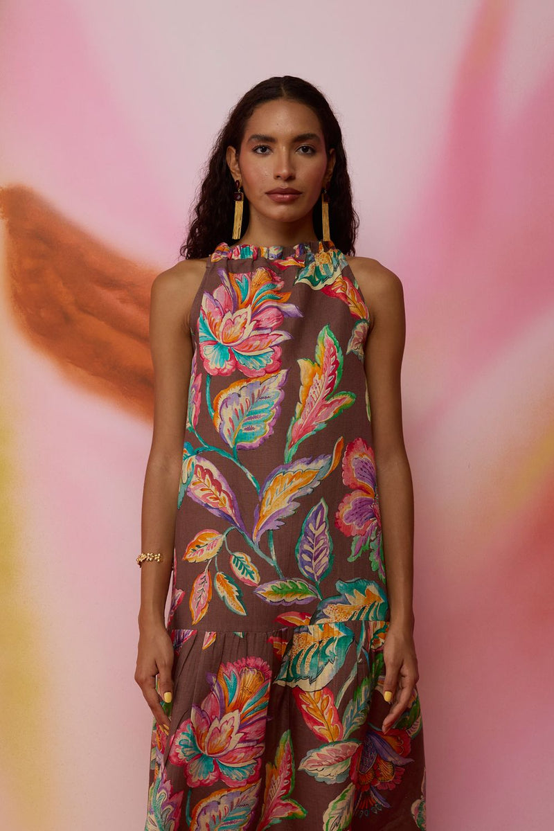 Cocoa Chintz Maxi Dress cotton by World of SiSa for women in Singapore