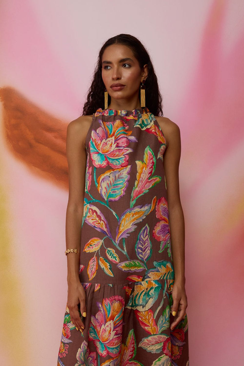 Cocoa Chintz Maxi Dress cotton by World of SiSa for women in Singapore