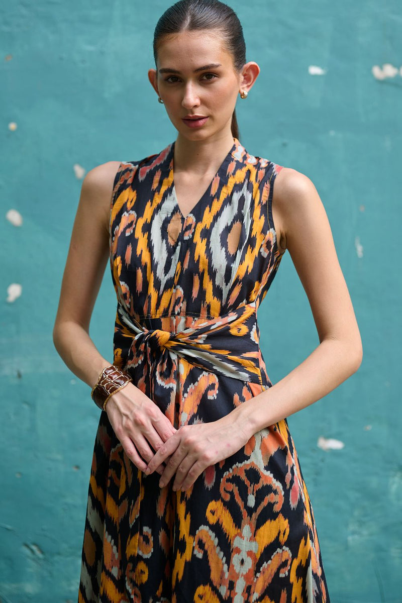 Bohemian Ikat Tie-Knot Dress cotton by World of SiSa for women in Singapore