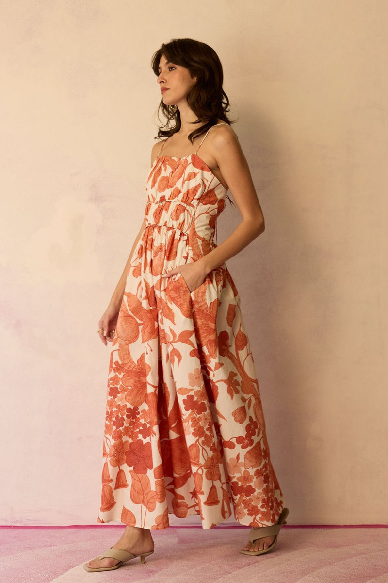 Hibiscus Anaar Smocked Bodice Maxi Dress - Coral cotton by World of SiSa for women in Singapore