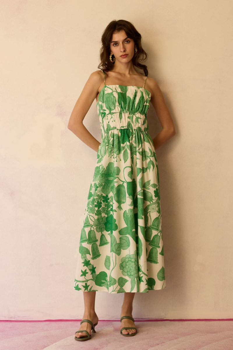 Hibiscus Anaar Smocked Bodice Maxi Dress - Fern cotton by World of SiSa for women in Singapore