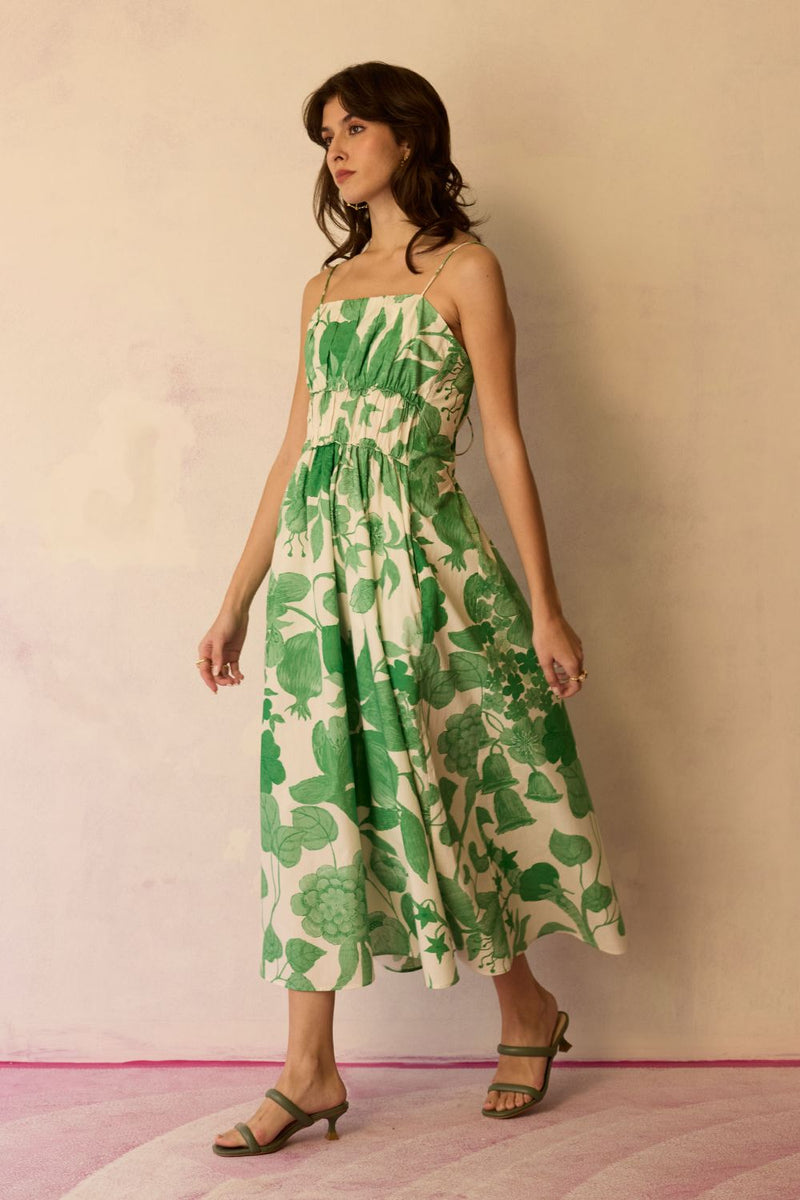 Hibiscus Anaar Smocked Bodice Maxi Dress - Fern cotton by World of SiSa for women in Singapore