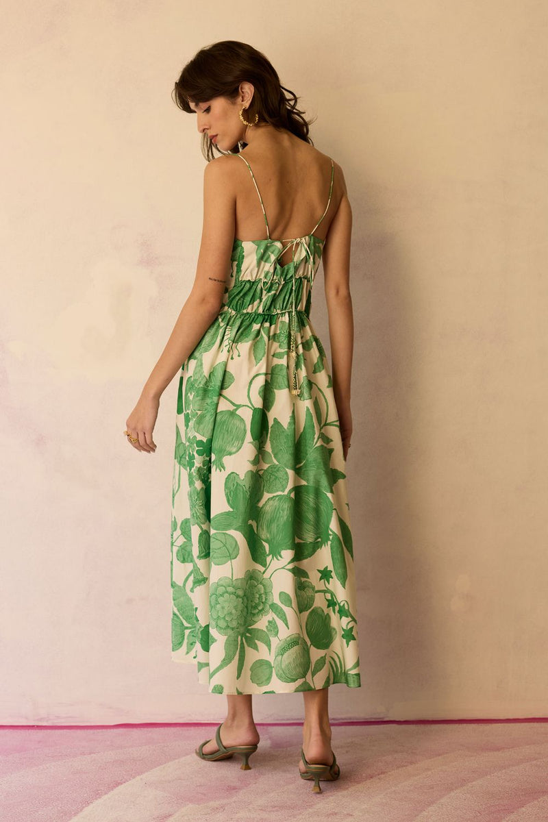 Hibiscus Anaar Smocked Bodice Maxi Dress - Fern cotton by World of SiSa for women in Singapore