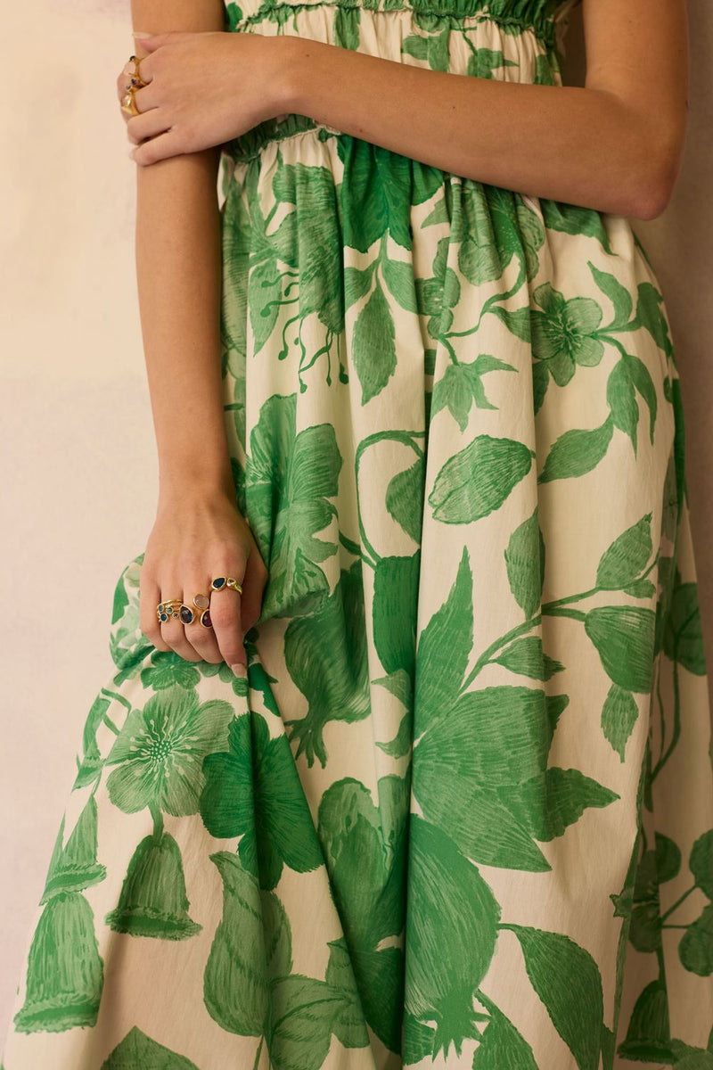 Hibiscus Anaar Smocked Bodice Maxi Dress - Fern cotton by World of SiSa for women in Singapore