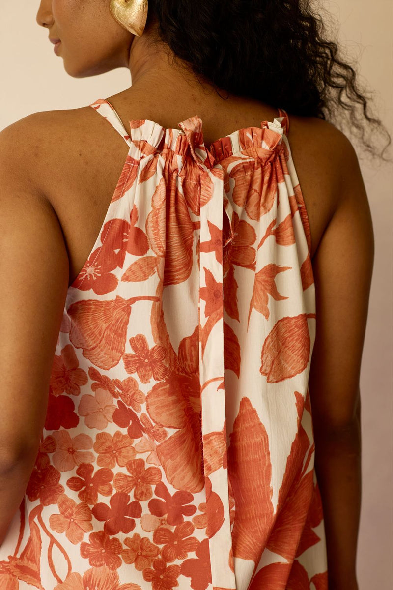 Hibiscus Anaar Gathered Sleeveless Maxi Dress - Coral cotton by World of SiSa for women in Singapore