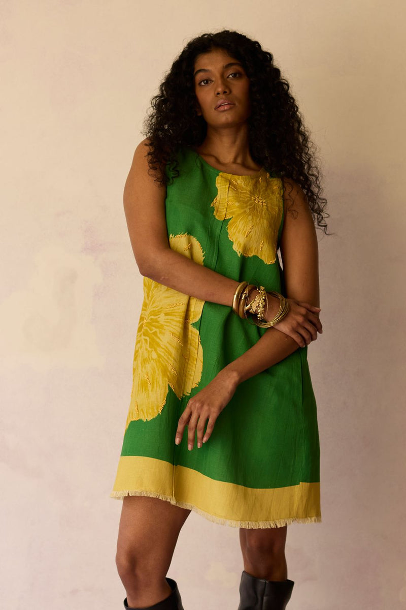 Hibiscus Anaar Embroidered Yoke Mini Dress - Fern by World of SiSa for women in Singapore
