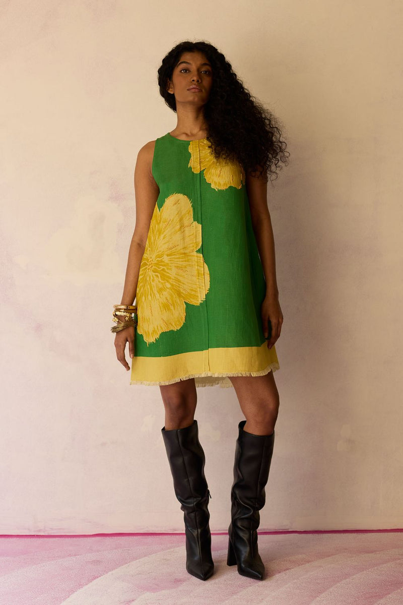 Hibiscus Anaar Embroidered Yoke Mini Dress - Fern by World of SiSa for women in Singapore