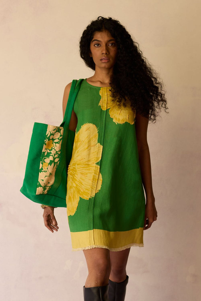 Hibiscus Anaar Embroidered Yoke Mini Dress - Fern by World of SiSa for women in Singapore