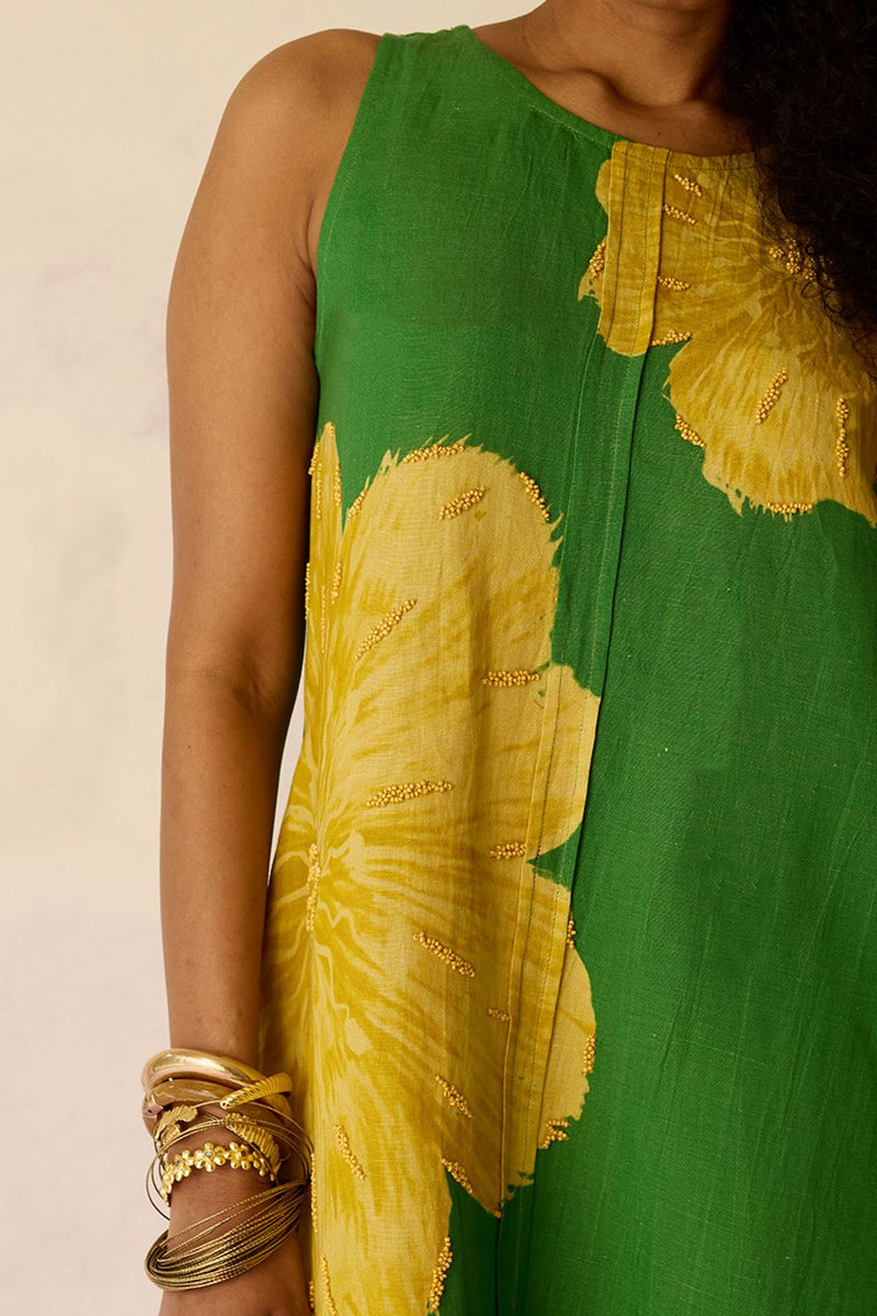 Hibiscus Anaar Embroidered Yoke Mini Dress - Fern by World of SiSa for women in Singapore