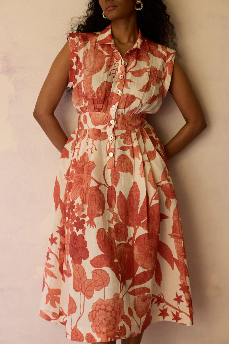 Hibiscus Anaar Sleeveless Shirt Midi Dress - Coral by World of SiSa for women in Singapore