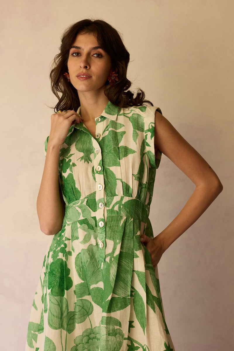 Hibiscus Anaar Sleeveless Shirt Midi Dress - Fern by World of SiSa for women in Singapore