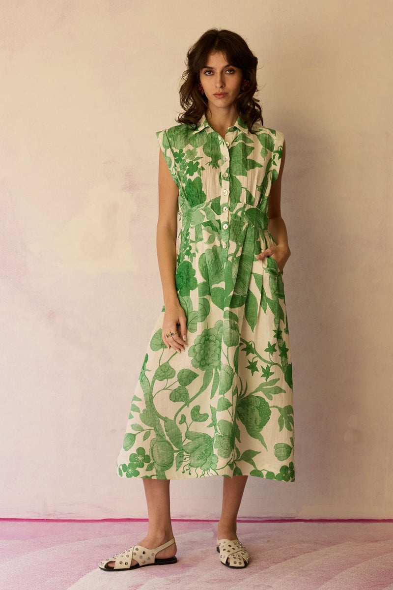 Hibiscus Anaar Sleeveless Shirt Midi Dress - Fern by World of SiSa for women in Singapore