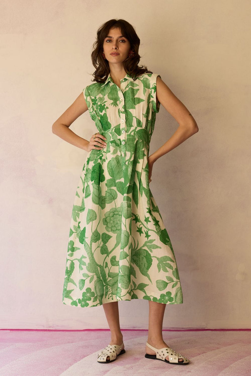 Hibiscus Anaar Sleeveless Shirt Midi Dress - Fern by World of SiSa for women in Singapore