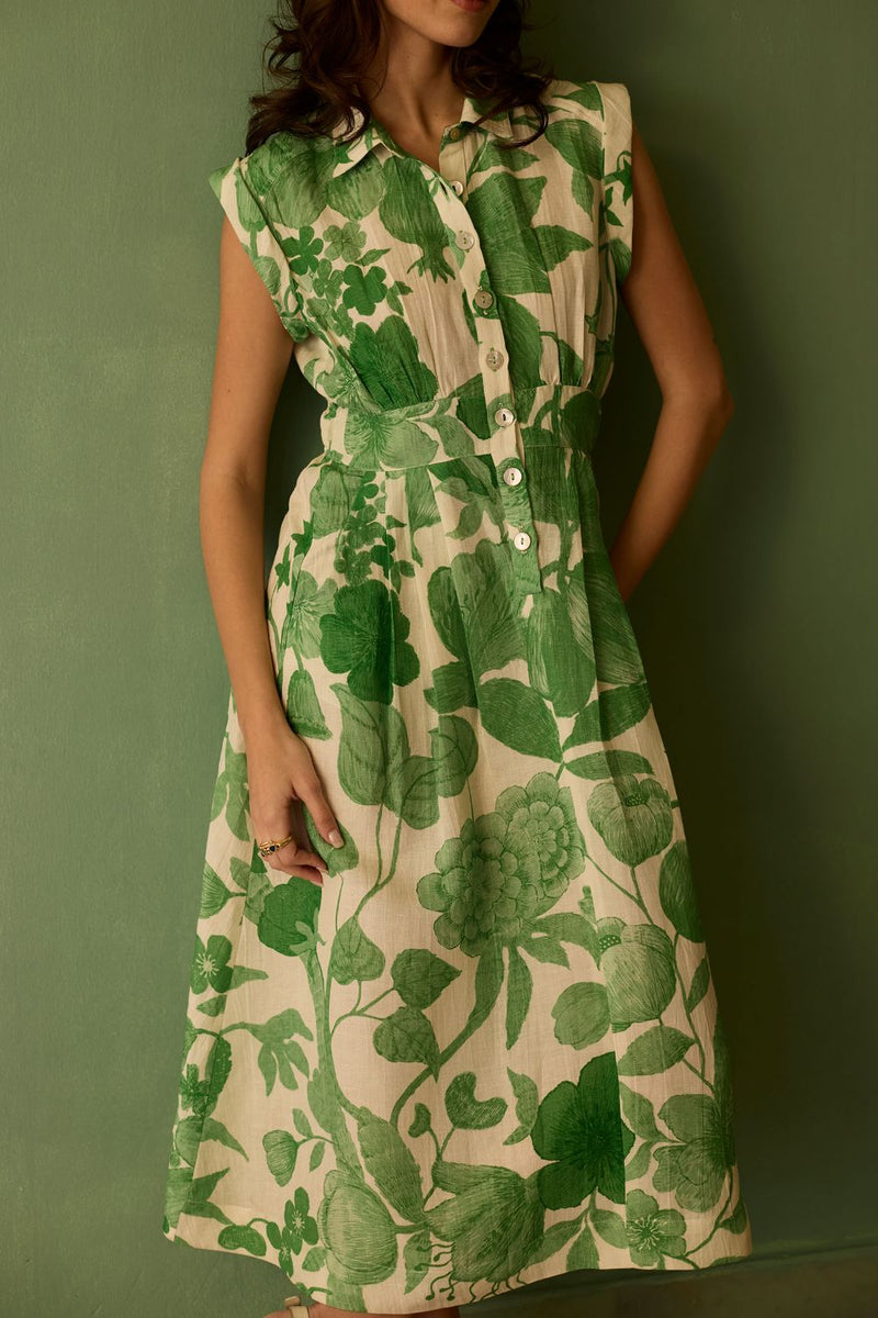 Hibiscus Anaar Sleeveless Shirt Midi Dress - Fern by World of SiSa for women in Singapore