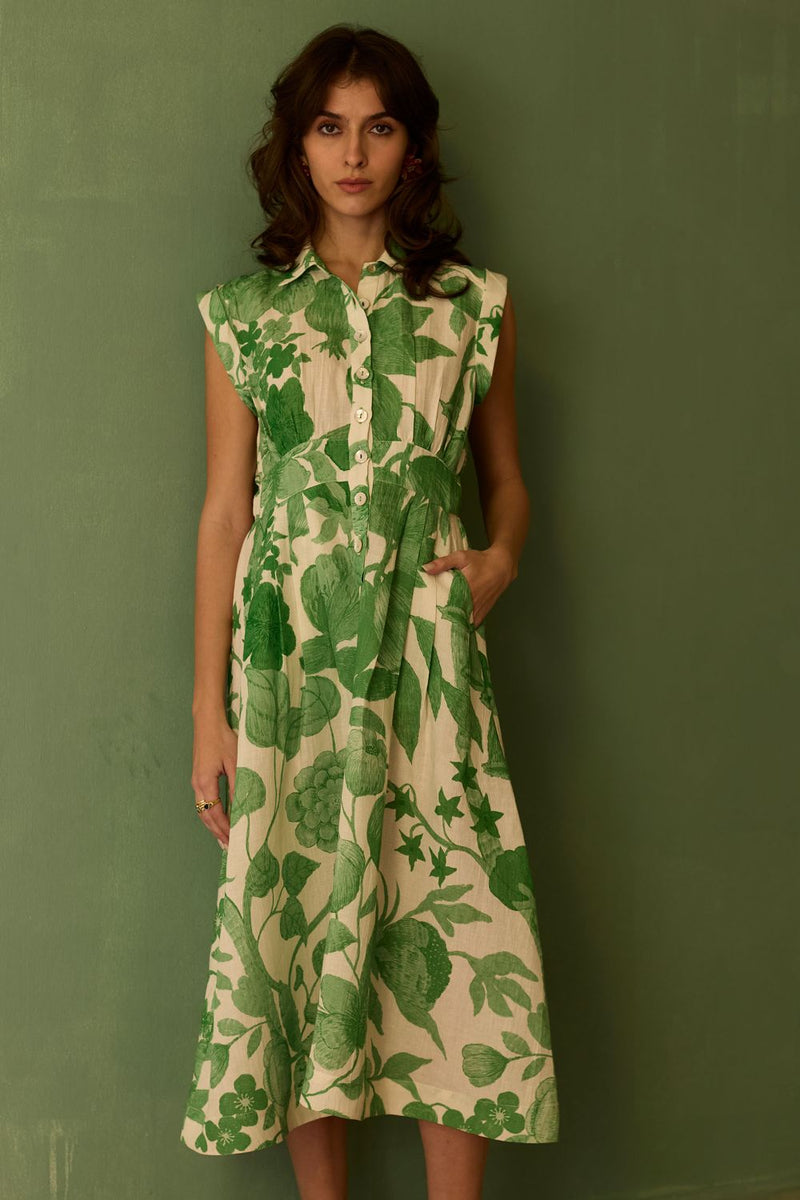 Hibiscus Anaar Sleeveless Shirt Midi Dress - Fern by World of SiSa for women in Singapore